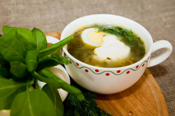 Zuppa con acetosa, ortiche e uova — Foto Stock