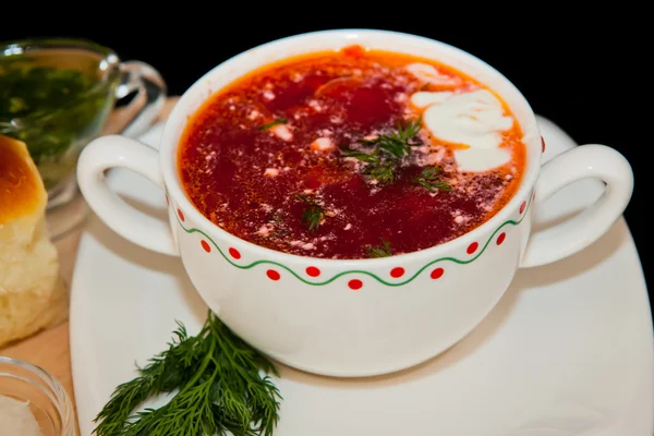 Borsch vermelho nacional ucraniano e russo — Fotografia de Stock