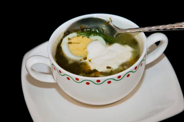 Sopa com azeda, urtigas e ovo — Fotografia de Stock