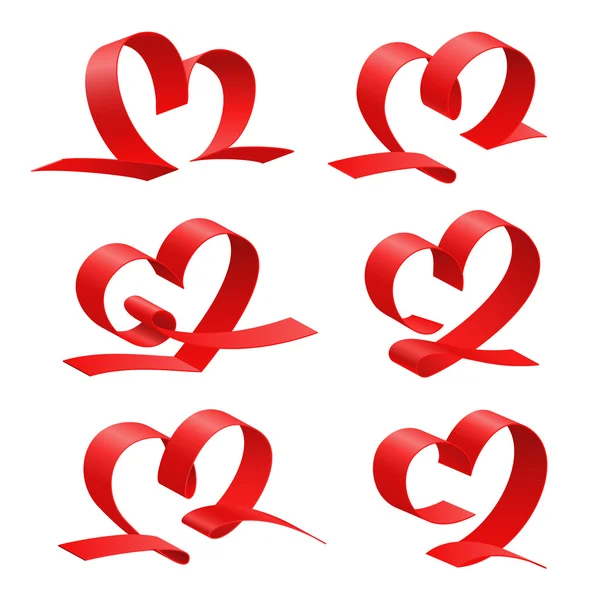 Heart from red ribbon set — Stock Vector