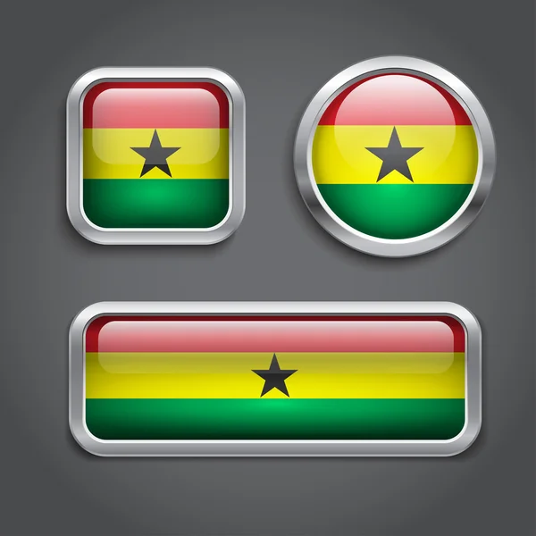 Ghana flag glass buttons — Stock Vector