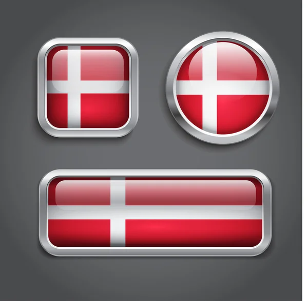 Bandera Dinamarca botones de vidrio — Archivo Imágenes Vectoriales