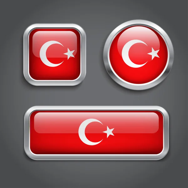 Turkiet flagga glas knappar — Stock vektor