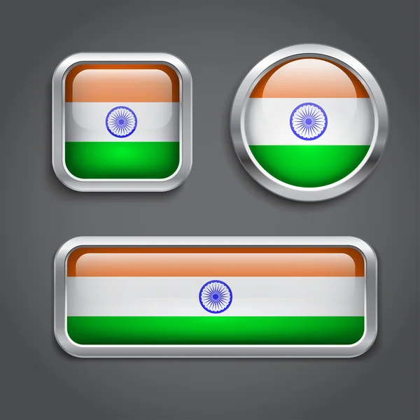 インドの国旗ガラスボタンします。 — ストックベクタ