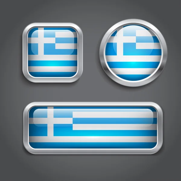 Greece flag glass buttons — Stock Vector