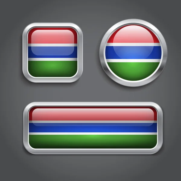 Botones de vidrio bandera de Gambia — Vector de stock