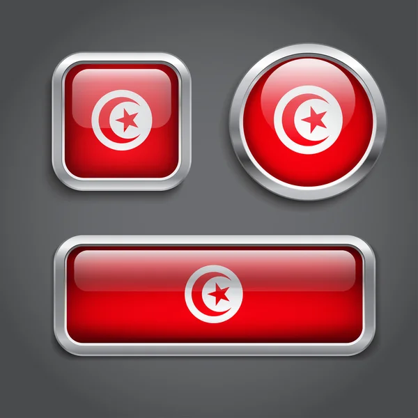 チュニジアの国旗ガラスボタンします。 — ストックベクタ