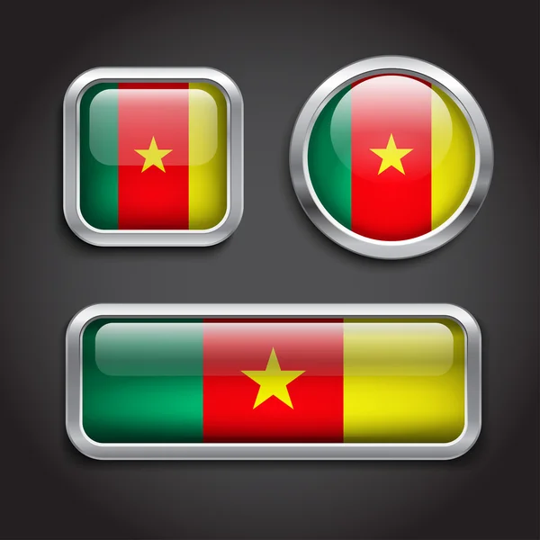 Bandera de Camerún botones de vidrio — Vector de stock