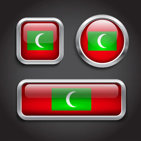 モルディブの国旗ガラスボタンします。 — ストックベクタ