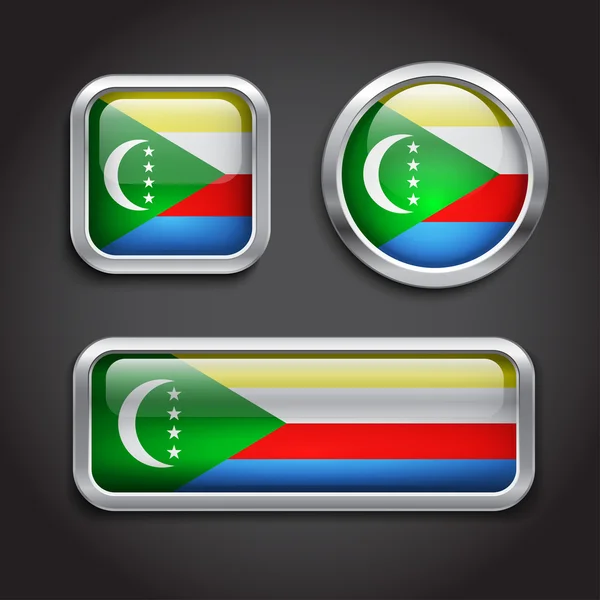 Botones de vidrio bandera Comoras — Archivo Imágenes Vectoriales