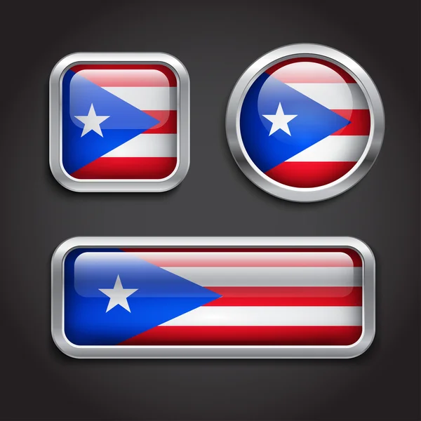 Pulsanti di vetro bandiera Porto Rico — Vettoriale Stock