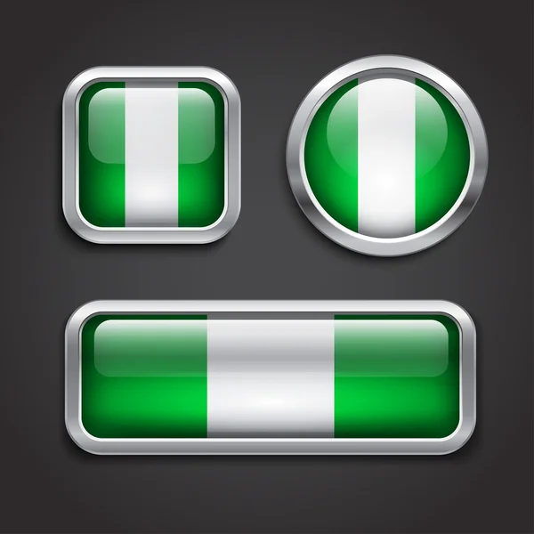 Nigeria Flagge Glas Knöpfe — Stockvektor