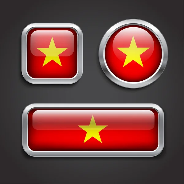 ベトナムの旗ガラスボタンします。 — ストックベクタ
