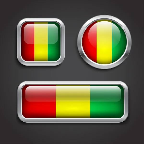 ギニアの国旗ガラスボタンします。 — ストックベクタ