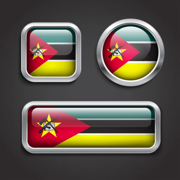 モザンビークの旗ガラスボタンします。 — ストックベクタ