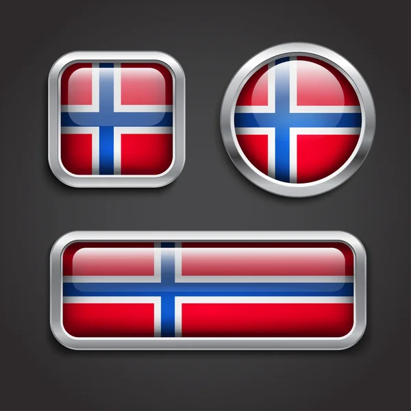 노르웨이 국기 유리 버튼 — 스톡 벡터