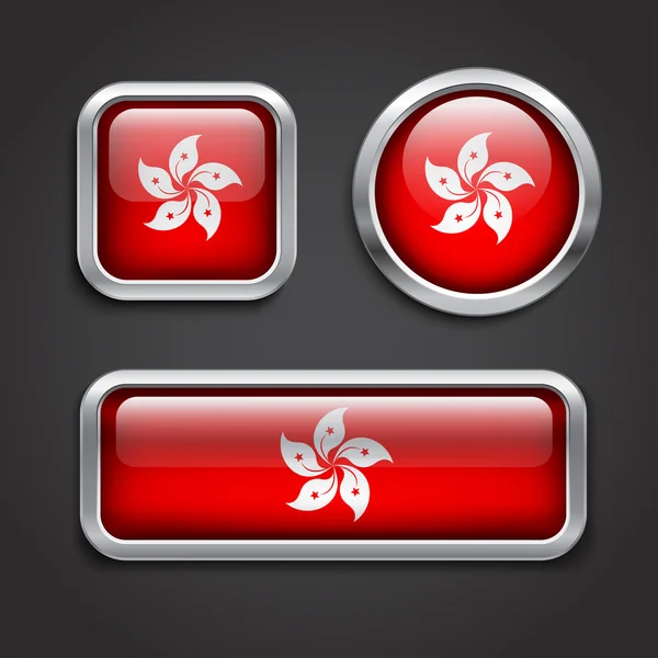 Botones de cristal bandera de Hong Kong — Vector de stock