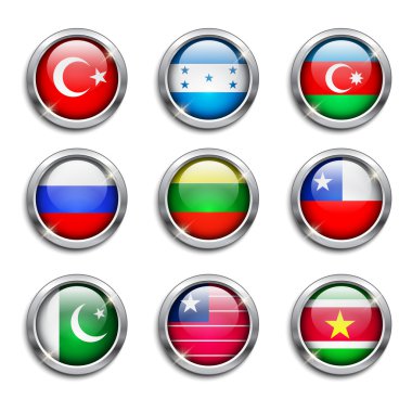 World flags round buttons clipart