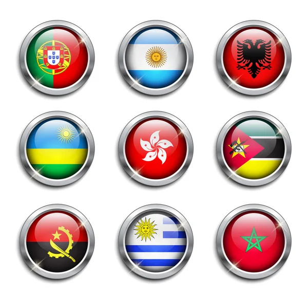 World flags round buttons — Stock Vector