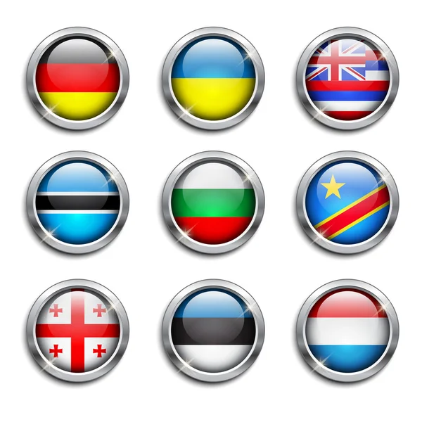 Drapeaux du monde boutons ronds — Image vectorielle