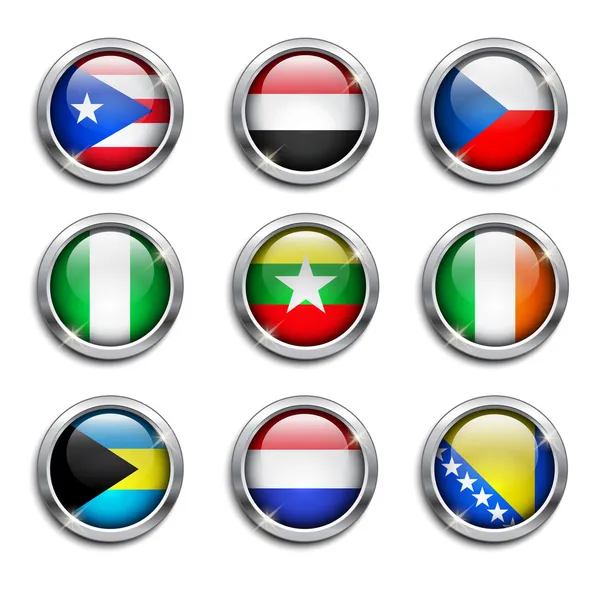 Bandeiras do mundo botões redondos — Vetor de Stock
