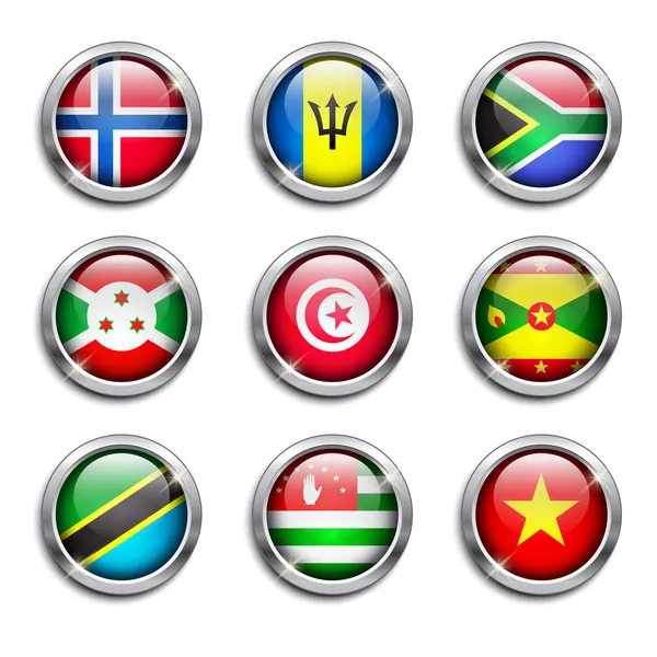 World flags round buttons — Stock Vector