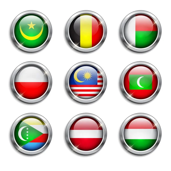 World flags round buttons — Stock Vector