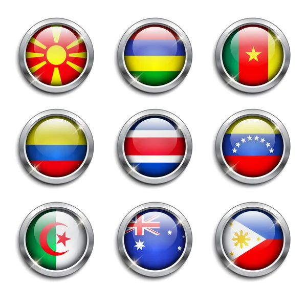 Banderas del mundo botones redondos — Vector de stock