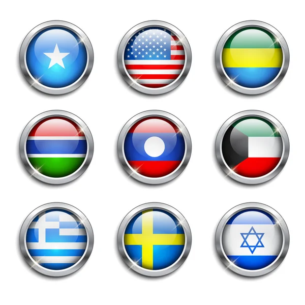 Världens flaggor runda knappar고전적인 노래 — Stock vektor