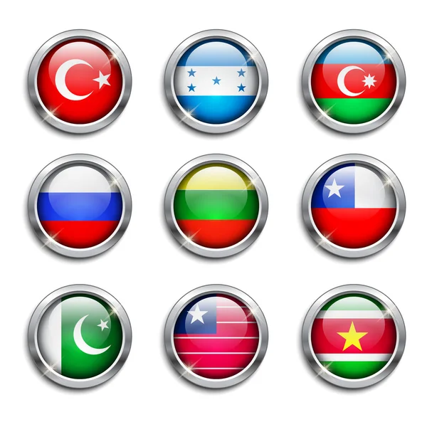 World flags round buttons — Stock Vector