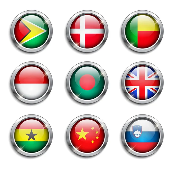 世界各国的国旗圆形按钮 — 图库矢量图片