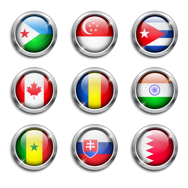 World flags round buttons — Stock Vector