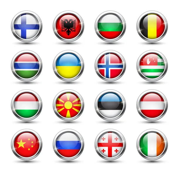 Iconos de vidrio de bandera mundial — Vector de stock