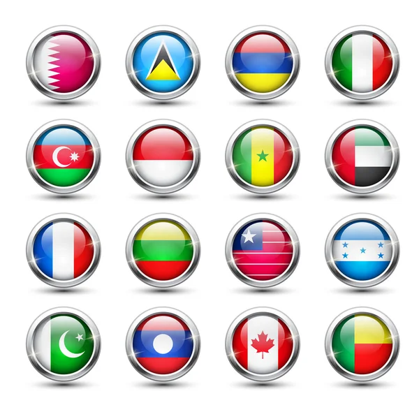 Iconos de vidrio de bandera mundial — Vector de stock