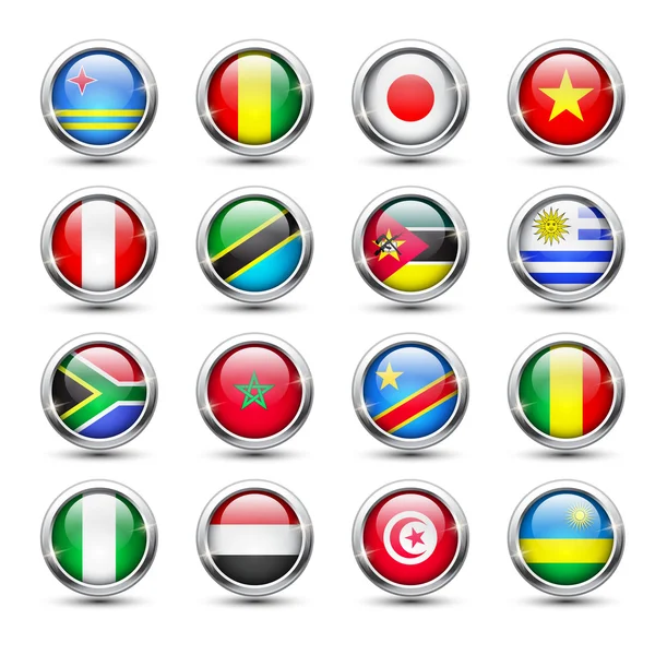 World flag glass icons — Stock Vector
