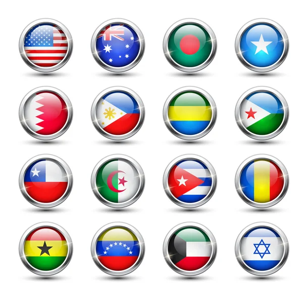 World flag glass icons — Stock Vector