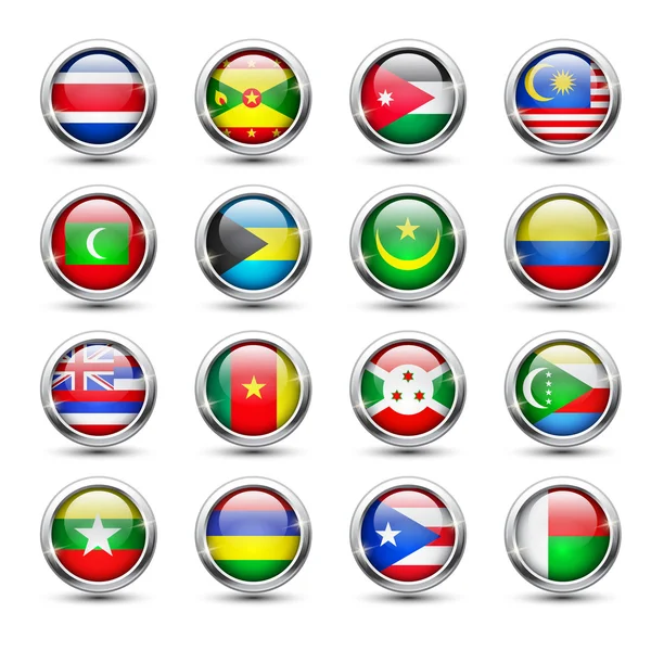 World flag glass icons — Stock Vector