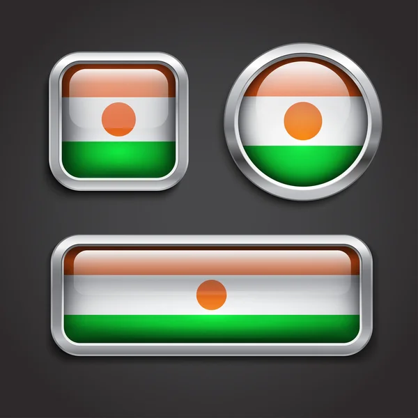 Niger flag glass buttons — Stock Vector