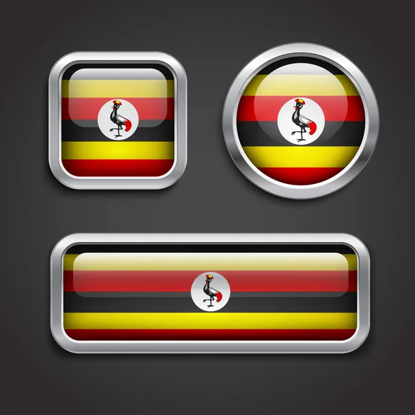 Bandera Uganda botones de vidrio — Vector de stock