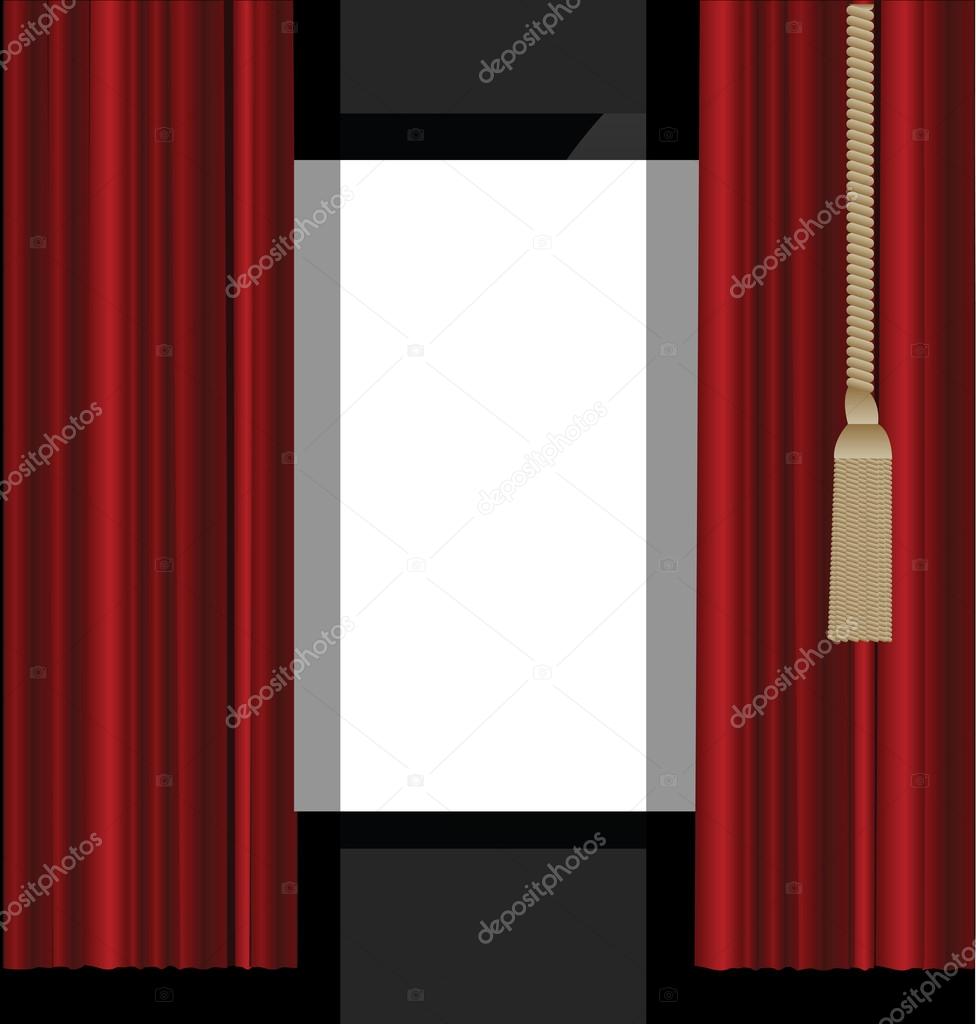 Red curtains to theater stage