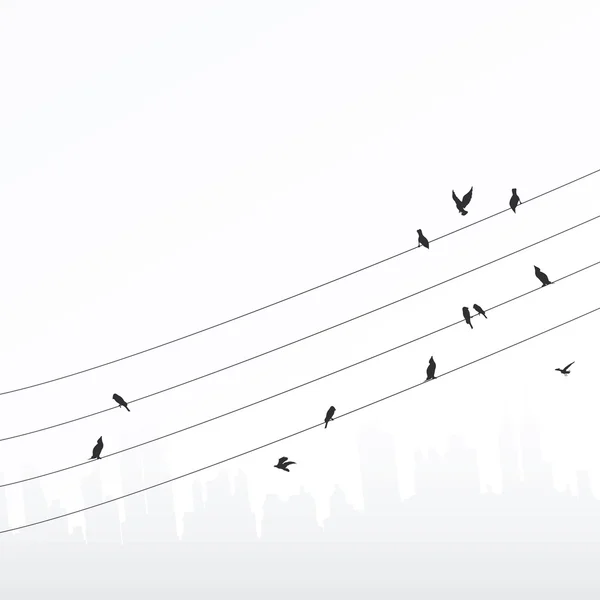 Aves en los alambres — Vector de stock