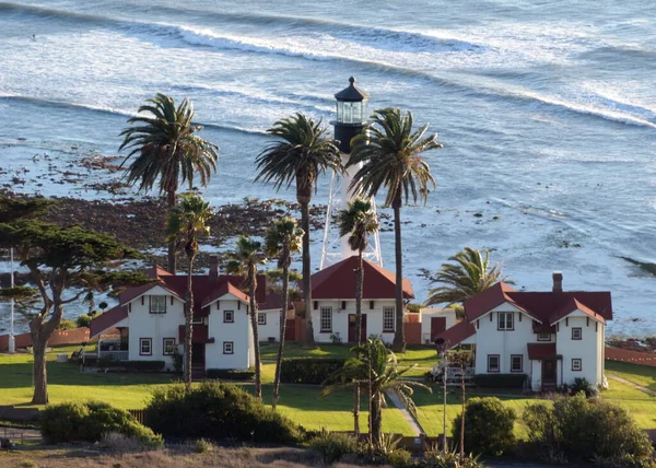 Looking Surf Loma Point Lighthouse Site Cabrillo Cliffs Стокова Картинка