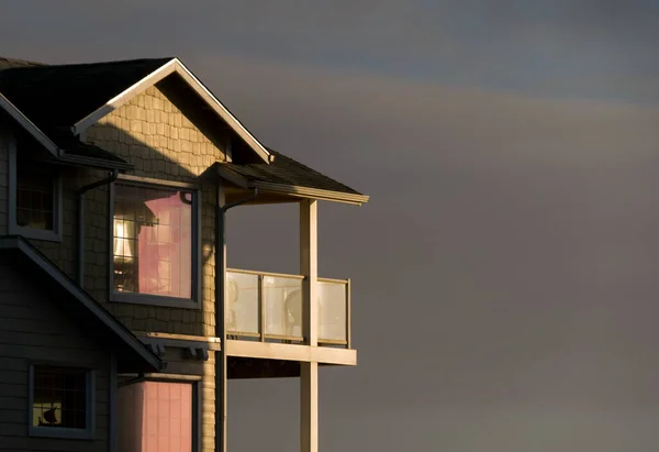 Sunset Destaca Janelas Uma Praia Virada Para Casa Westport Light — Fotografia de Stock