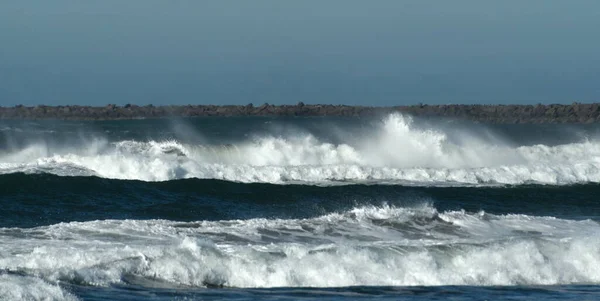 Surfe Tempestade Dramática Perto Westport Jetty Westhaven State Park Grays — Fotografia de Stock