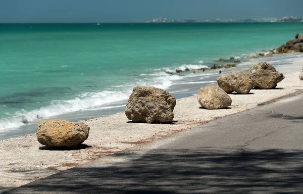 Rows Rocks Shadows Sand Casey Key Road Sarasota Florida — Stock Photo, Image