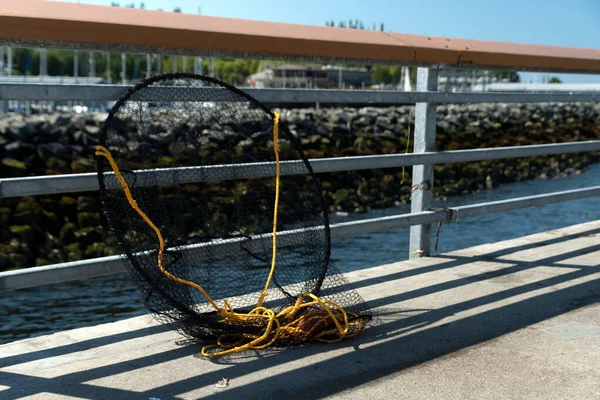 Fishng Netmade Black Yellow Ropes Edmonds Fishing Pier Washington — Fotografia de Stock