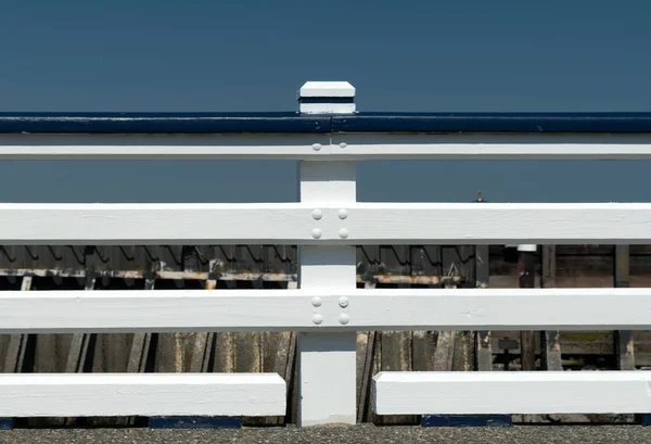 White Blue Details Wooden Rail Edmonds Waterfront Washington — Stock fotografie