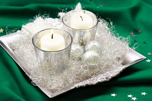 Silver, baroque Christmas candle, still life. Stock Image