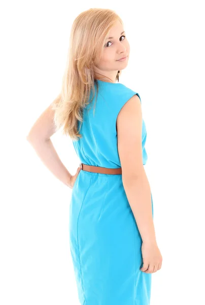 Young woman in blue dress — Stock Photo, Image