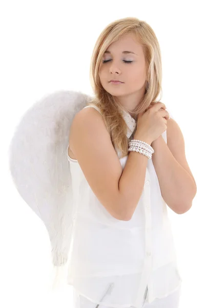 Szőke lány álmodik szárnyakkal — Stock Fotó